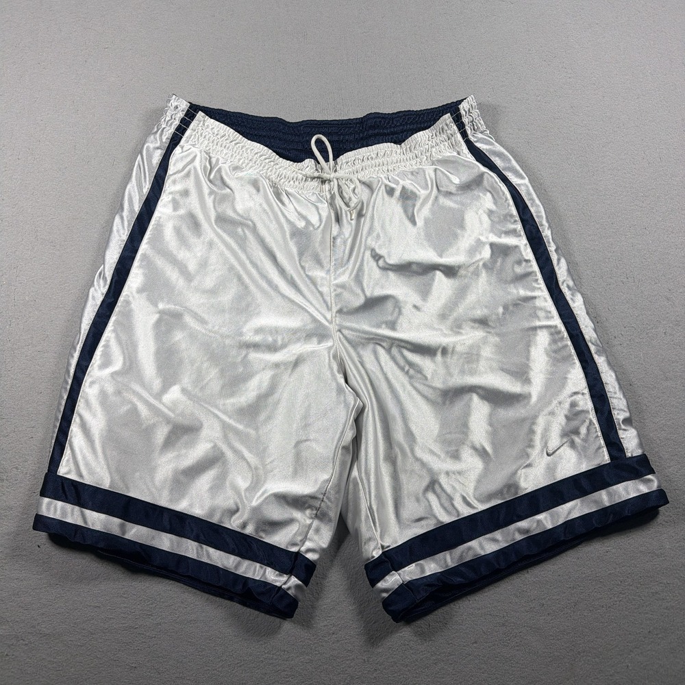 Vintage Nike Shorts Mens Large White Blue Reversible Dazzle Basketball Y2K
